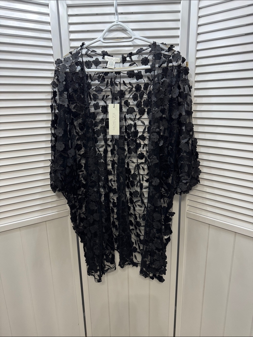 Rachel Zoe Black Floral Appliqué Sheer Kimono Cardigan